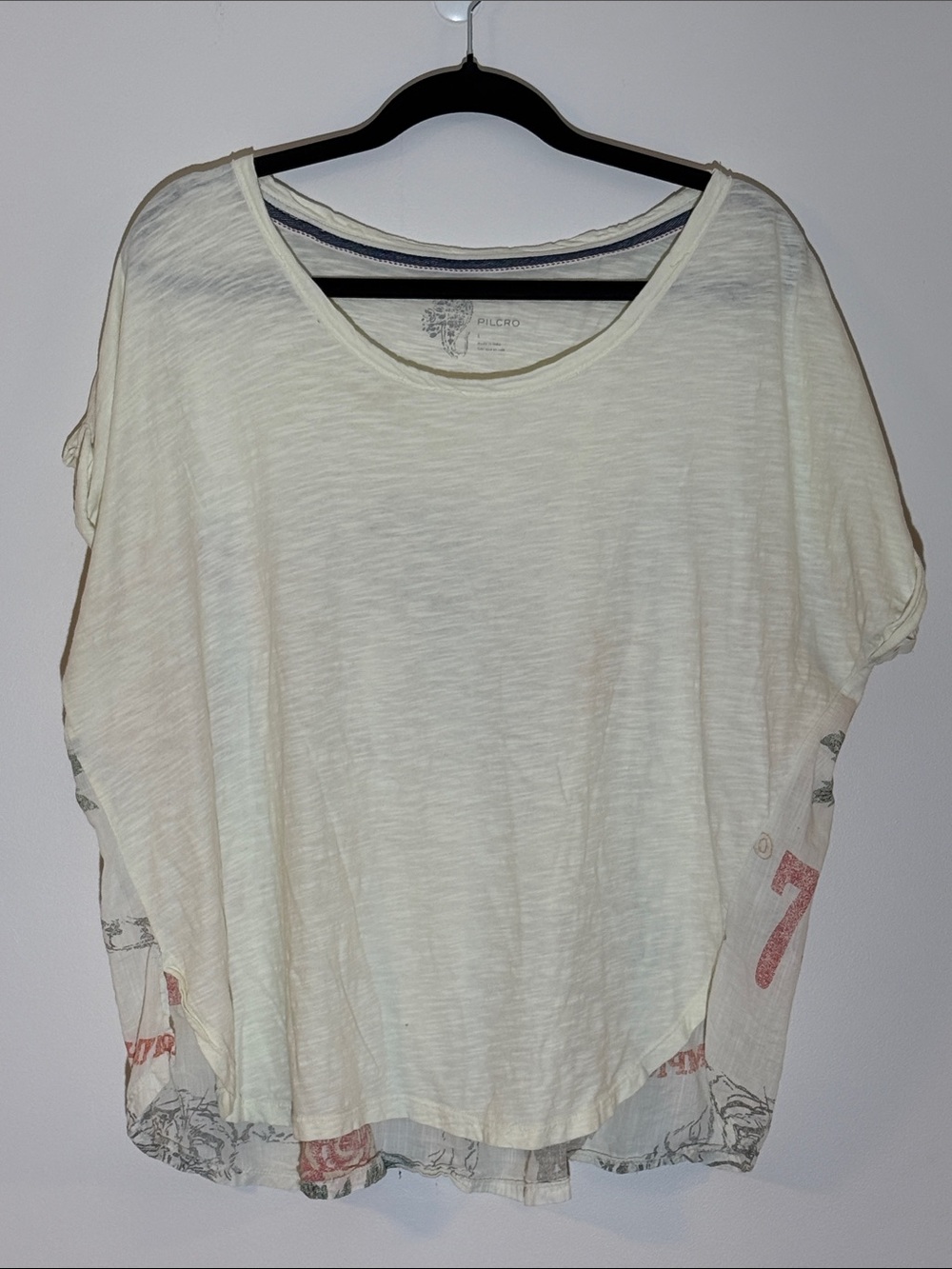 Pilcro Cream Short-Sleeve Lightweight Tee with Subtle Print
